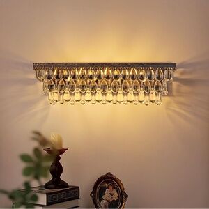 (NEW) Crystal Teardrop Vanity Light - Gold Finish 24”